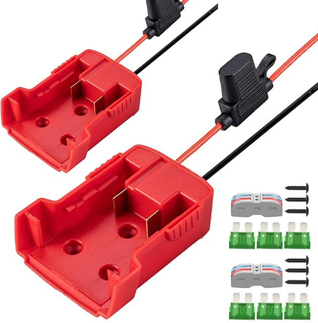 2er-Set Milwaukee M18 Power Rad Adapter für Lithium-Akku 18V Li-Ion mit 12 AWG Draht in Rot - Bild 1