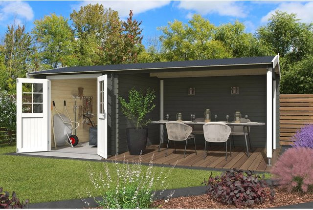 Lasita Gartenhaus Ivana Maja mit Satteldach in Grüngrau, B/H/T: 590 x 228 x 313,1 cm - Bild 1