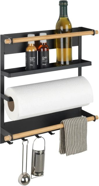 Wenko Küchenregal Magna aus Bambus und Metall, Schwarz/Braun, B/H/T: 33 x 34 x 8 cm - Bild 1