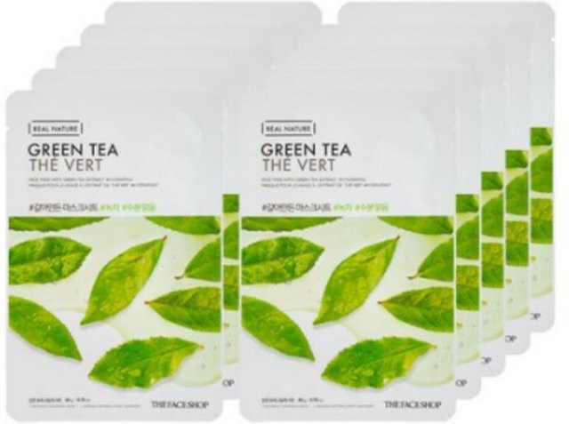 THE FACE SHOP Real Nature Grüner Tee Tuchmaske, 10 Stück, Empfindliche Haut - Bild 1