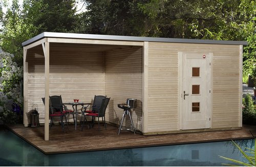 WEKA Gartenhaus 413 B Gr. 2 aus Holz in Beige mit Flachdach und Vordach B/H/T: 610 x 244 x 300 cm - Bild 3