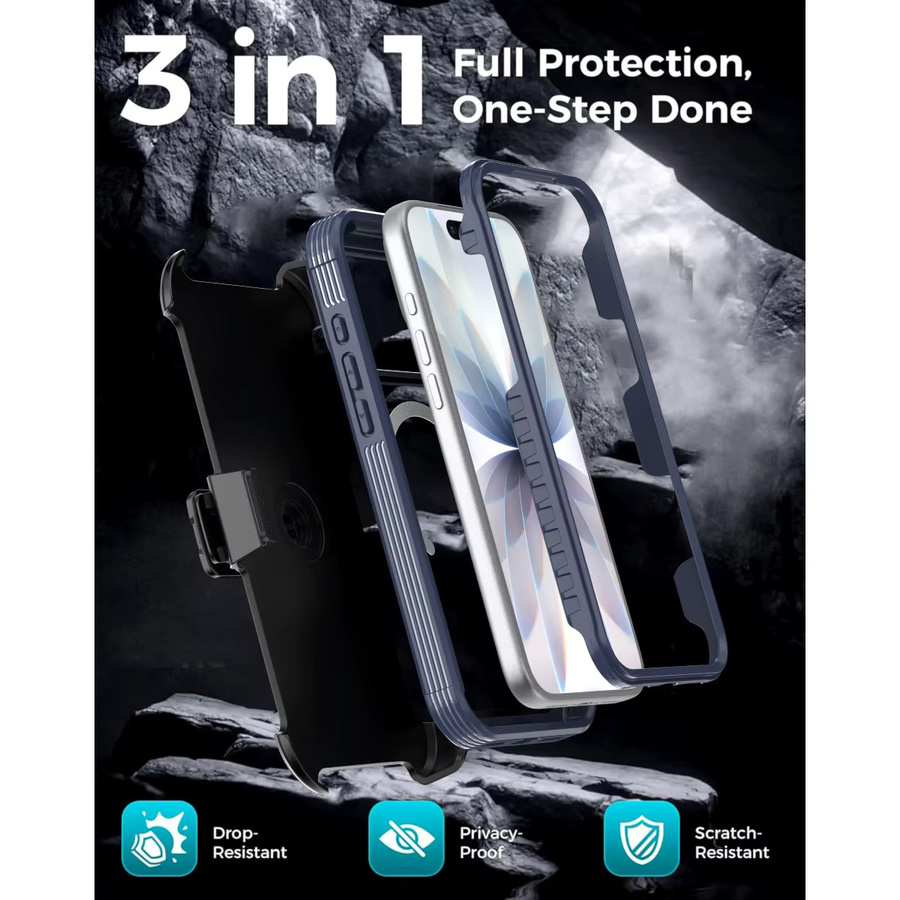 MagSafe Magnetische Hybrid Armor Handyhülle mit Rückenclip für iPhone, Transparent/Lila - Bild 2