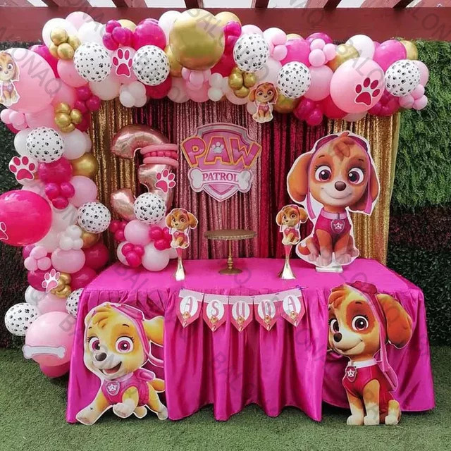 114 Stück PAW Patrol Folienballons Set in Rosa mit Zahlenballons für deine Geburtstagsparty und Babyparty mit Chase und Skye - Bild 1