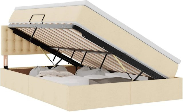 vidaXL Aufbewahrungsbett mit Matratze in Beige, modernes Bett mit Lift-up-Funktion aus Metall und MDF, B/T/H: 140 x 190 x 44 cm - Bild 1