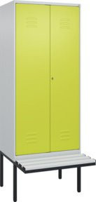 C+P PSA Doppel-Spind Classic PLUS Sitzbank mit 2 Abteilen und Zylinderschloss, B/T/H: 212 cm x 80 cm x 81,5 cm, Kunststoff-Sitzfläche, Grau/Grün - Bild 1