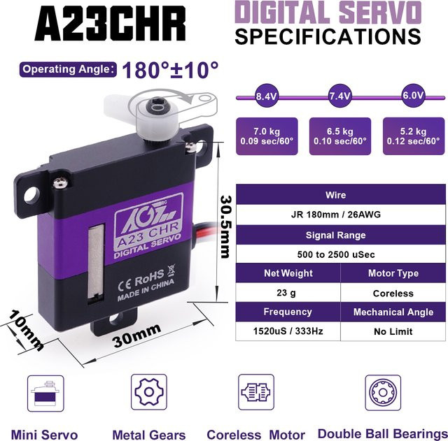 AGFRC A23CHR Hochprogrammierbares kernloses digitales Servo für RC-Helikopter - Bild 1