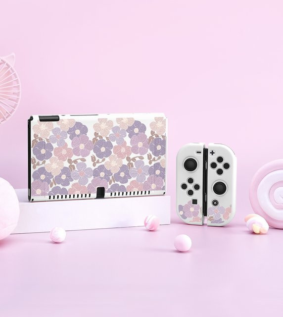 Blumenhülle für Nintendo Switch OLED mit trennbarem Joycon Cover in Schwarz und Mehrfarbig - Bild 1