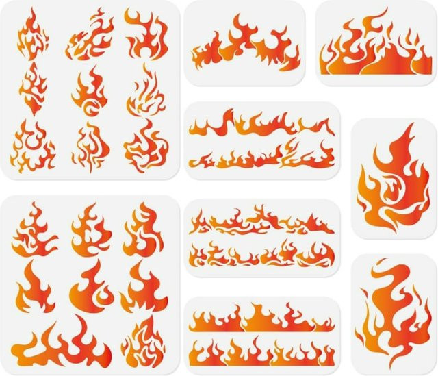 9-teiliges Flammen-Bastelset aus Kunststoff mit wiederverwendbaren Schablonen zum Malen auf Holz, Wand und Boden - Bild 1