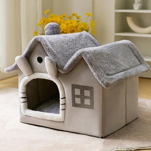 Faltbare Hundehütte von Pet Products My in Grau mit abnehmbarem Bezug aus Mikrofaser und Baumwolle für kleine bis mittelgroße Hunde und Katzen - Bild 1