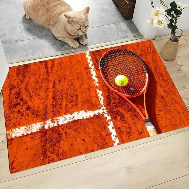 Rutschfeste Tennisplatz Fußmatte von Lodestar aus Polyester in Orange, B/B/H: 60 x 40 x 1 cm - Bild 1