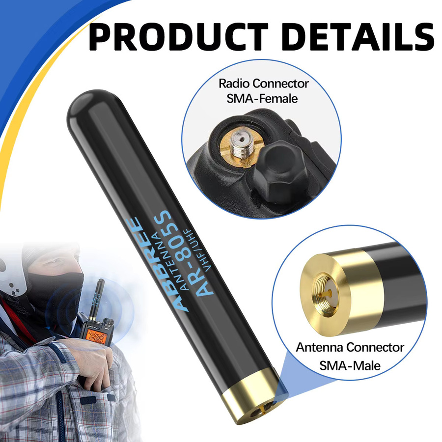 ABBREE AR-805S Hochleistungs-Dualband-Antenne mit SMA-Stecker in Schwarz für YAESU Vertex VX-3R VX-6R 7R und Baofeng UV-3R Amateurfunk - Bild 6