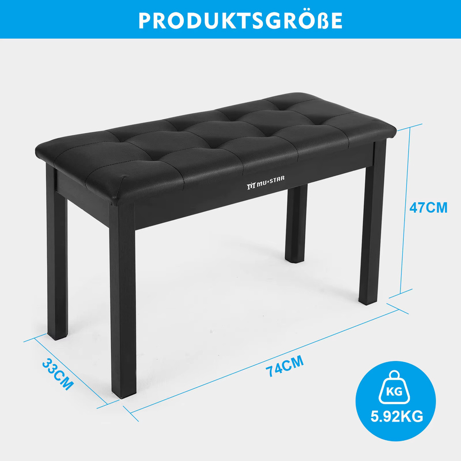 Gepolsterte Pianobank aus Massivholz mit Stauraum und Kunstleder, Doppel-Sitzbank für Klavier und Keyboard, Breite: 74 cm - Bild 3