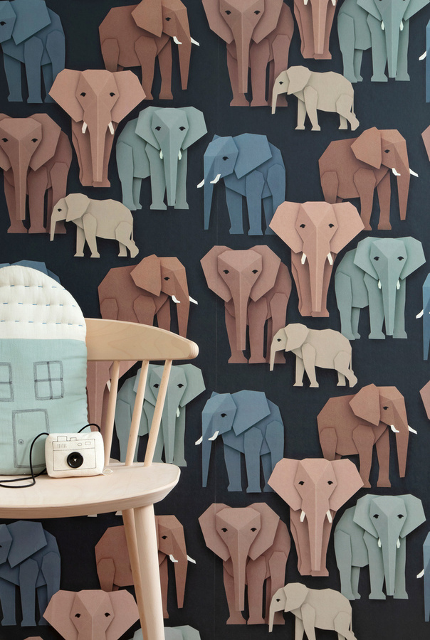 Studio Ditte Tapete Elephant mit Tiermotiv in Blau, Braun und Multicolour für das Kinderzimmer - Bild 1