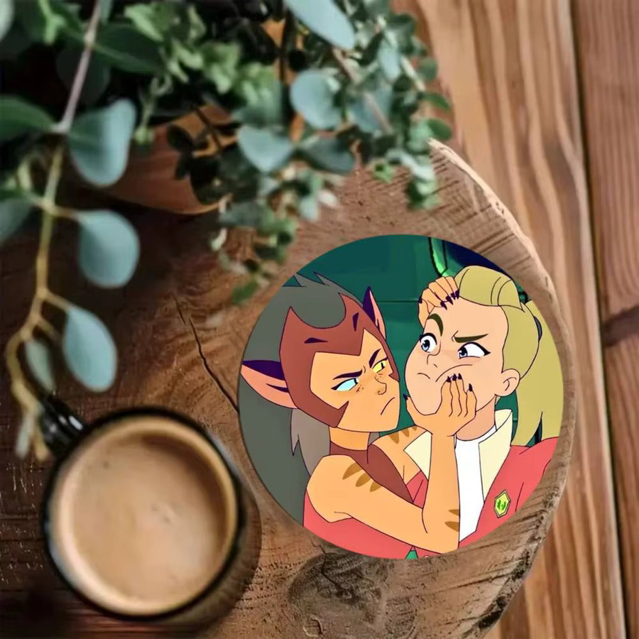 C-Catradora Shera Vintage Anime Untersetzer aus Holz, rund, braun/mehrfarbig - Bild 4