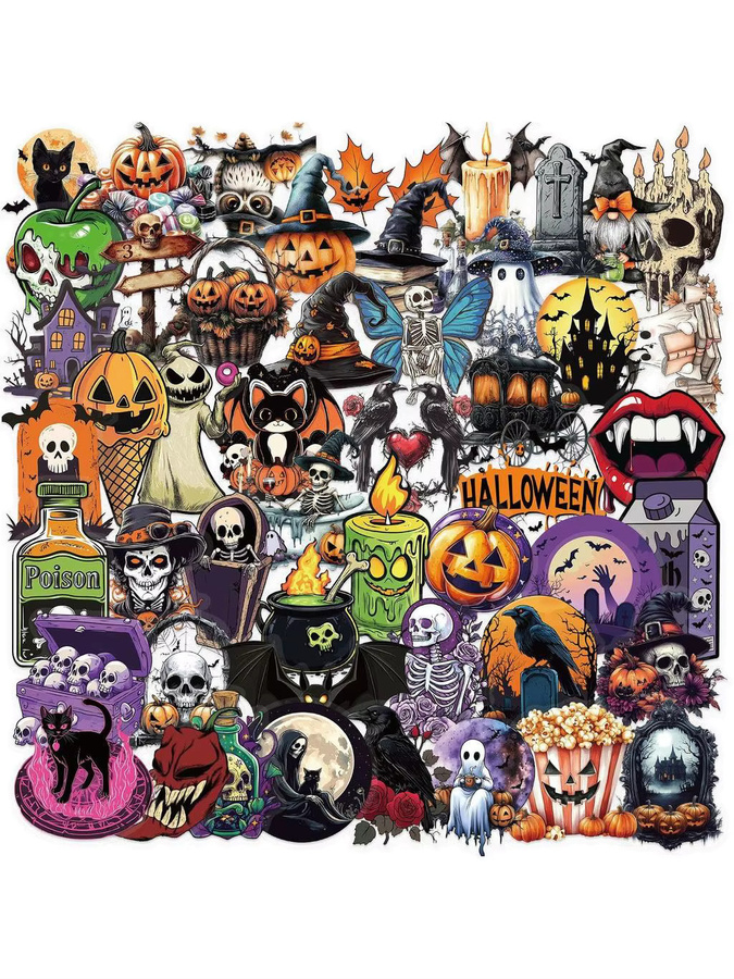 50-teiliges Set wasserfeste Cartoon-Halloween-Aufkleber von Anime Worlds Store in transparent und Multicolour zur Dekoration von Gitarren und Notizbüchern - Bild 4