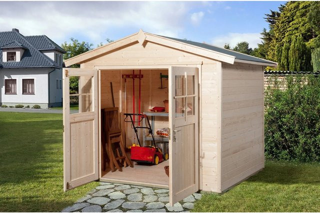 WEKA Gartenhaus 224 Gr.3 aus Massivholz in Beige mit Satteldach und Doppeltür B/H/T: 280 x 227 x 239 cm - Bild 1
