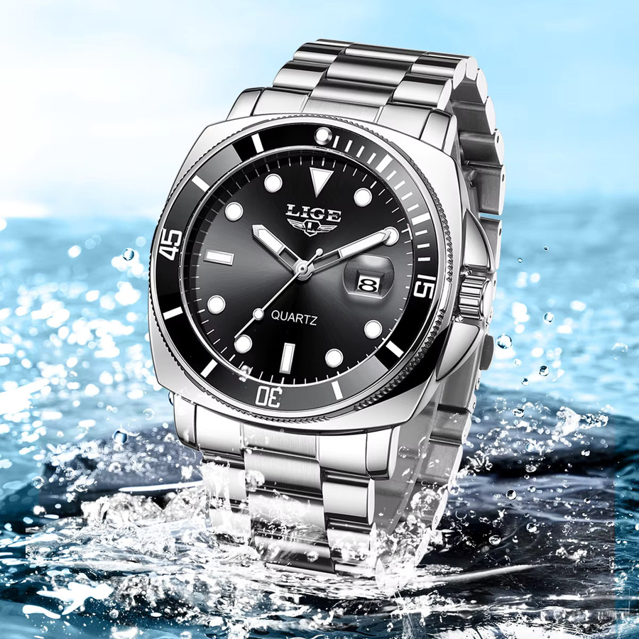 LIGE Armbanduhr Edelstahl, Quarz, Schwarz, Herren - Bild 3