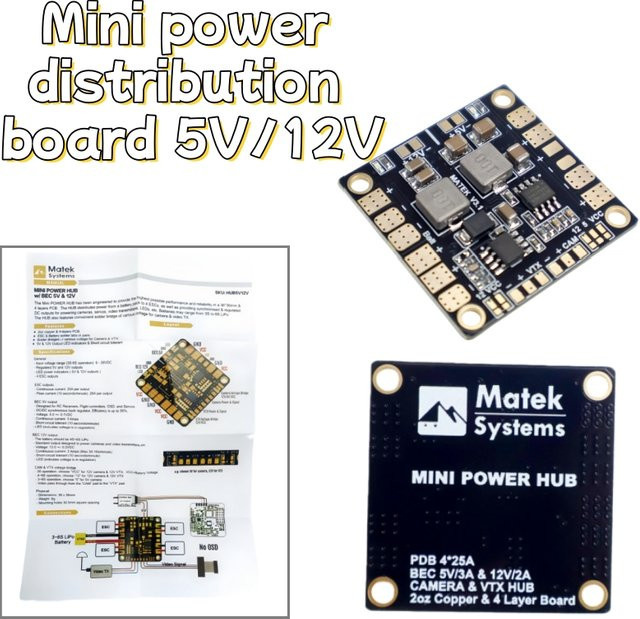 Matek Mini Power Hub Stromverteilungsplatine PDB mit BEC 5V & 12V in Schwarz für FPV Multicopter und Quadcopter - Bild 1