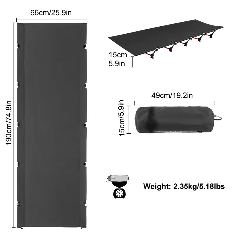 WESTTUNE Ultraleichtes Campingbett aus Aluminiumlegierung, zusammenklappbar und tragbar, Schwarz - Bild 4