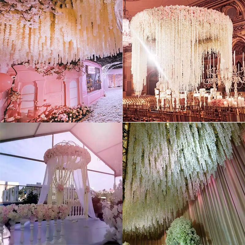 10 Stück künstliche Glyzinien-Blumen in Weiß, hängende Seidenblumen-Reben zur Dekoration für Hochzeit, Party und Heimdekoration, Länge: 73,66 cm - Bild 2