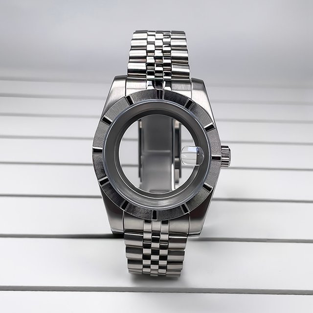 MACARLON Uhrengehäuse Edelstahl, 39 mm, Saphirglas, Silber, Unisex - Bild 1