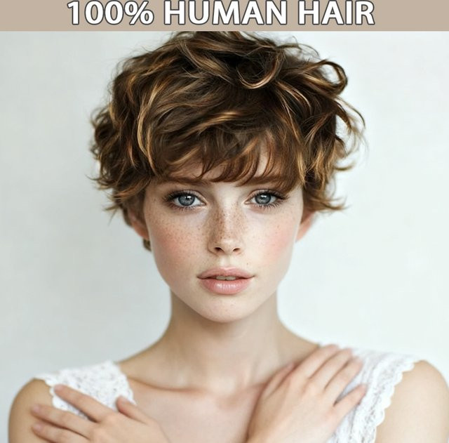 OYM HAIR Pixie-Cut-Perücke, brasilianisches Remy-Echthaar mit Pony, 180 % Dichte - Bild 1