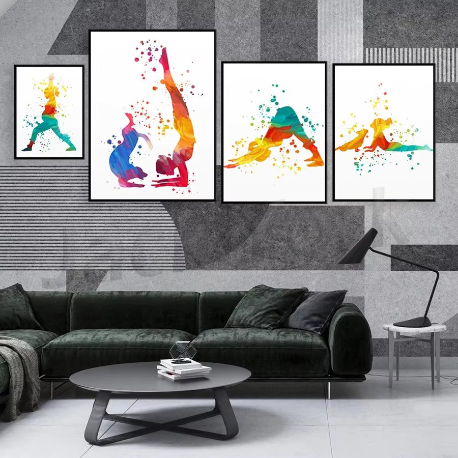 ReachMani Yoga Girl Silhouette Wandkunst Poster als Digitaler Download, Modernes Abstract Grafik Poster in Mehrfarbig, Rechteckiges Yoga Studio Dekor - Bild 1
