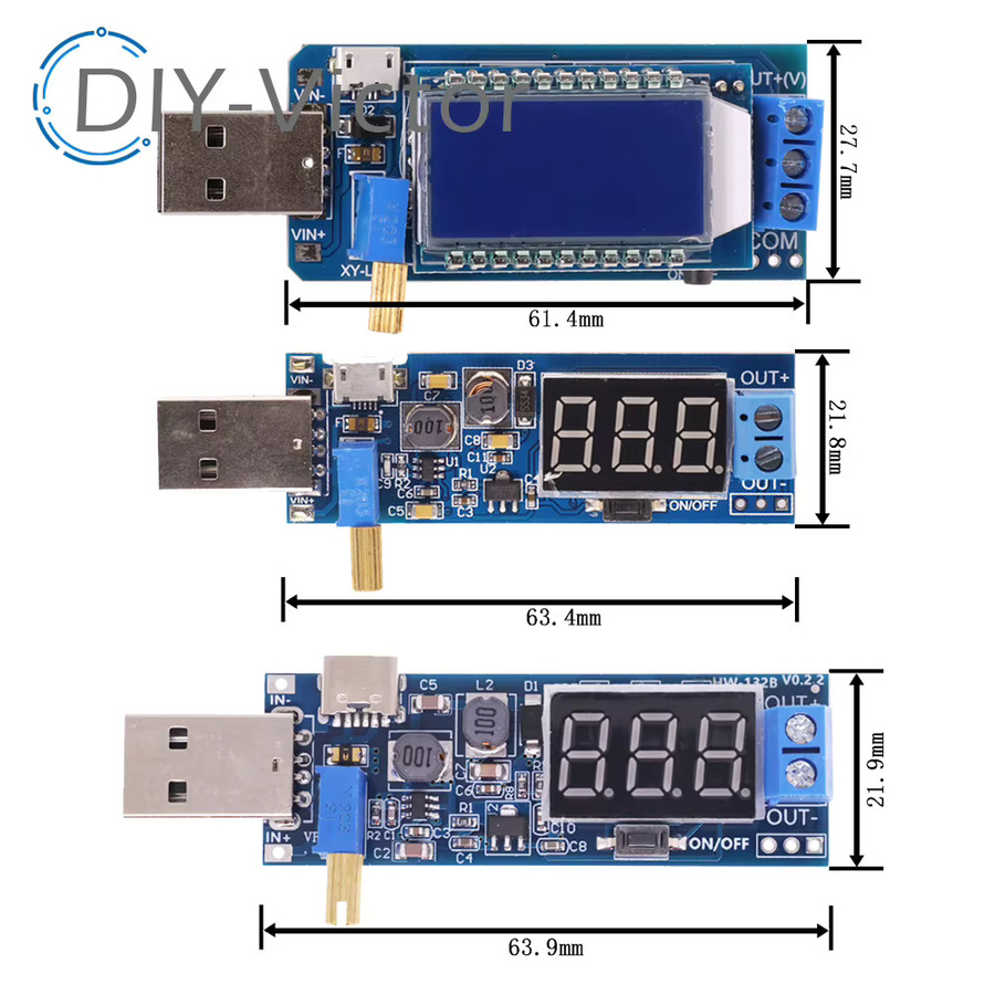 Einstellbares DC-DC Step Up/Down Netzteil Modul mit LCD Voltmeter und USB-A/USB-C Anschlüssen, Blau, Ausgang 1,2V-24V - Bild 3