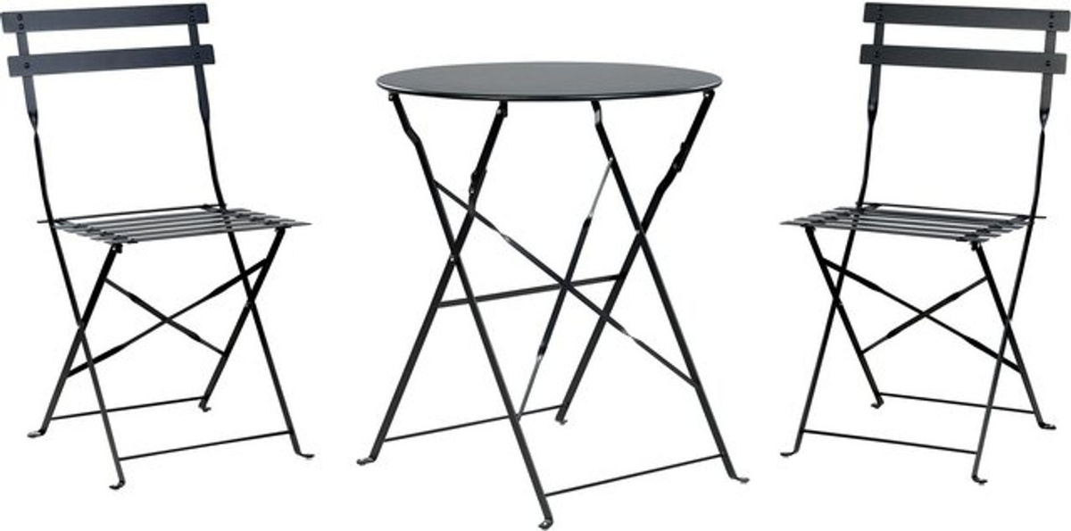 BELIANI 3-teiliges Balkonset aus Metall in Schwarz mit rundem Tisch und 2 Stühlen im modernen französischen Stil zum Zusammenklappen - Bild 1