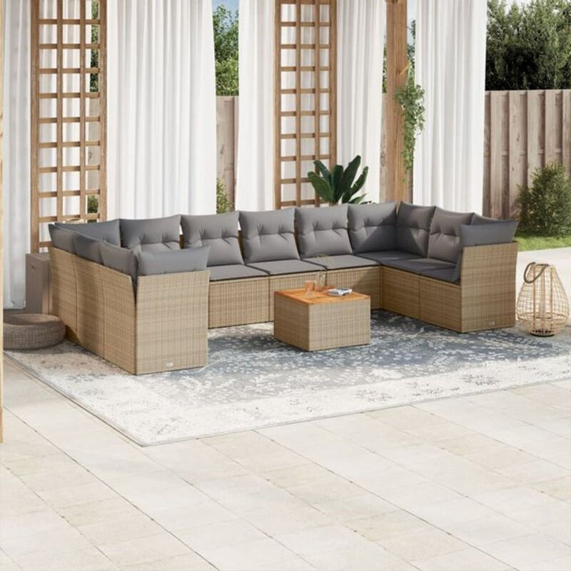 Vidaxl 11-tlg. Garten-Sofagarnitur aus Polyrattan mit Kissen in Beige - Bild 1
