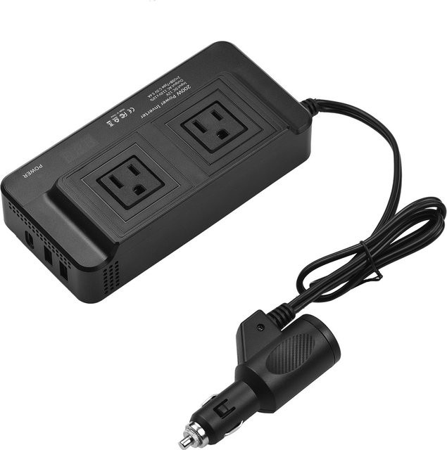 Tragbarer 200 W Auto-Wechselrichter DC 12 V auf AC 110 V Stromwandler mit Dual US Plug in Grau - Bild 1