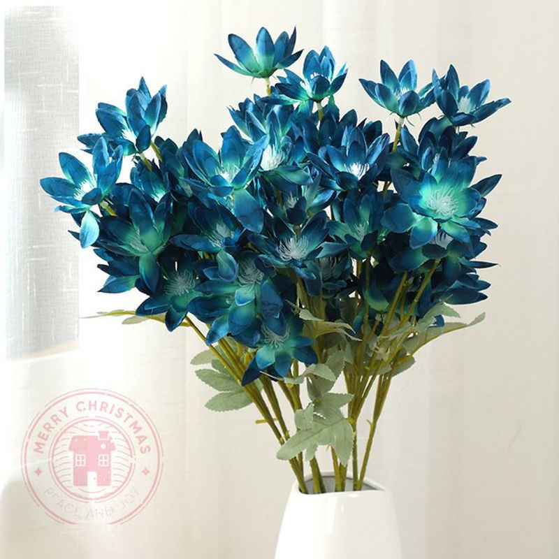 Künstliche Lotusblume aus Seide in Blau für Hochzeits- und Raumdekoration, Höhe: 60 cm - Bild 1
