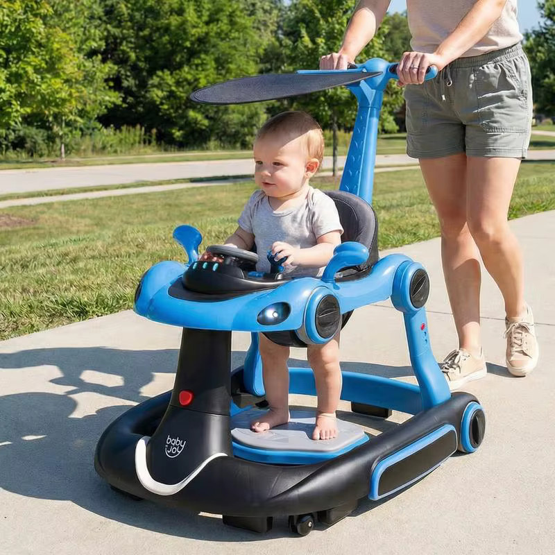 6-in-1 Babywalker mit Verdeck und Musik, tragbares Aktivitätscenter, Babywippe und Schaukel-Kombination in Blau - Bild 3