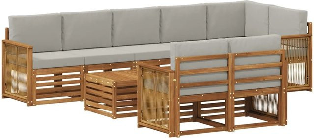 vidaXL Sofagarnitur aus Massivholz Akazie in Braun mit modernem Latten-Design und reversiblen Polstern - Bild 1