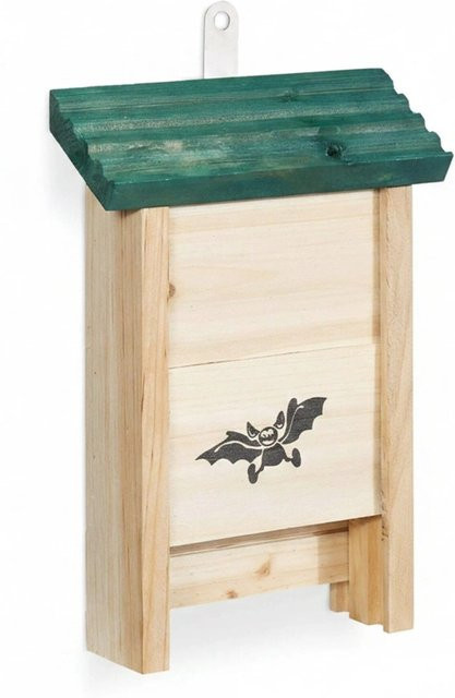 Relaxdays Fledermauskasten aus Holz und Metall in Natur und Dunkelgrün mit Anflughilfe, B/T/H: 25,5 x 18 x 6 cm - Bild 1