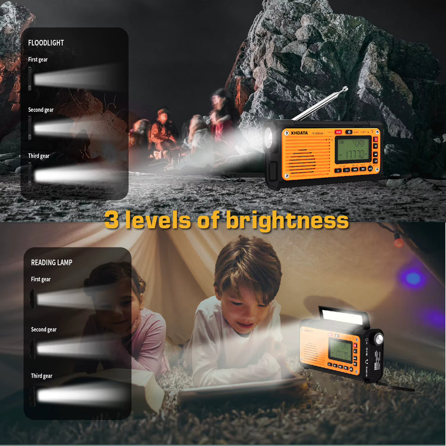 XHDATA D-608WB Notfall-Wetterradio mit Bluetooth, Kurbel und Telefonladegerät, FM/AM/SW/NOAA-Alarm, tragbares batteriebetriebenes Radio - Bild 5