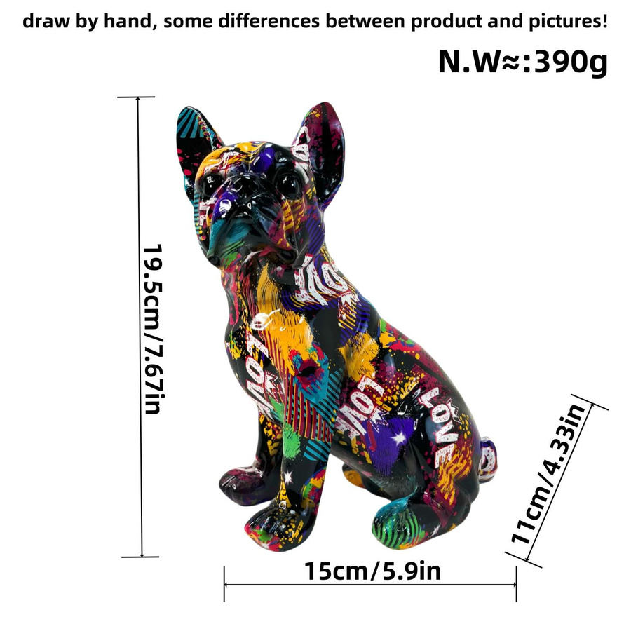 Yiran Furniture Dekorative Bulldogge aus Harz in Bunt für Wohnzimmer und Büro, Tischdekoration Karikatur-Stil - Bild 2
