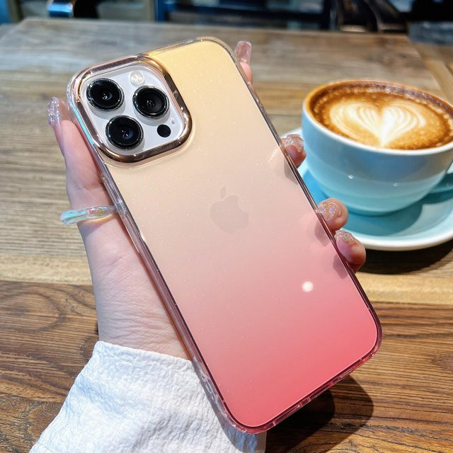Yiran Glitzer Handyhülle mit Sternenverlauf und Farbverlauf für iPhone 11 bis 16 Pro Max Plus Mini in Beige und Transparent - Bild 1