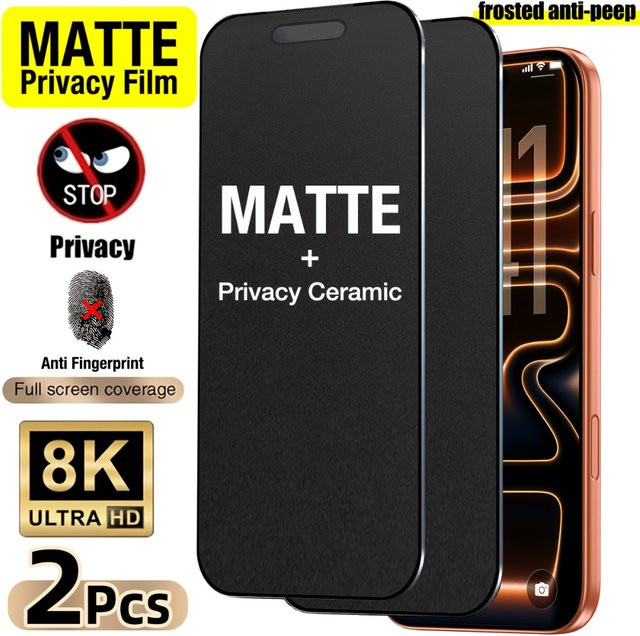 NNBILI 2er-Pack Blickschutz Displayschutzfolien aus mattierter Keramik für iPhone 18 17 16 15 14 13 12 11 Pro Max 17e mit vollständiger Abdeckung - Bild 1
