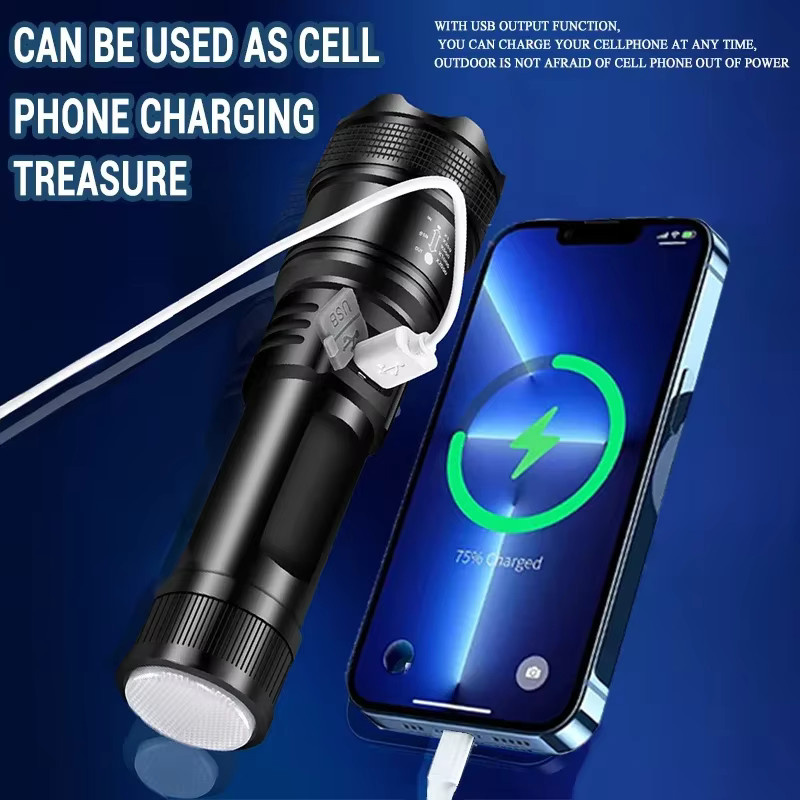 Ultra helle taktische LED-Taschenlampe mit P70 LED, 5000lm, Teleskop-Zoom und eingebauter Batterie, Schwarz - Bild 4
