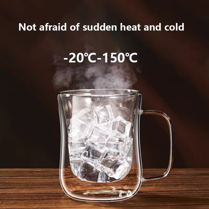 YWDL Doppelwandiges Glasbecher-Set aus klarem Glas mit Henkel für heiße und kalte Getränke, 180 ml, 250 ml und 350 ml - Bild 2