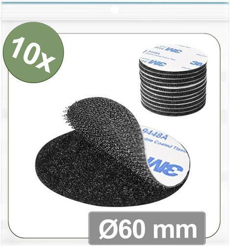 Quadrios 25CA663 Klettpunkte zum Aufkleben, Haft- und Flauschteil, Schwarz, Durchmesser: 6 cm, 10 Stück - Bild 1