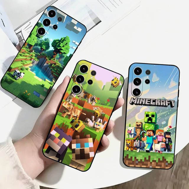 Minecraft Handyhülle aus schwarzem Silikon für Samsung Galaxy S25 S24 S23 S22 S21 S20 Ultra Plus FE Lite - Bild 1