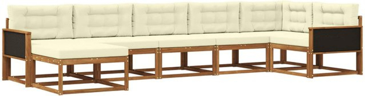 Modernes 7-teiliges Outdoor-Sofagarnitur Loungemöbel Set von vidaXL aus Akazie mit Kissen in Natur und Beige - Bild 1