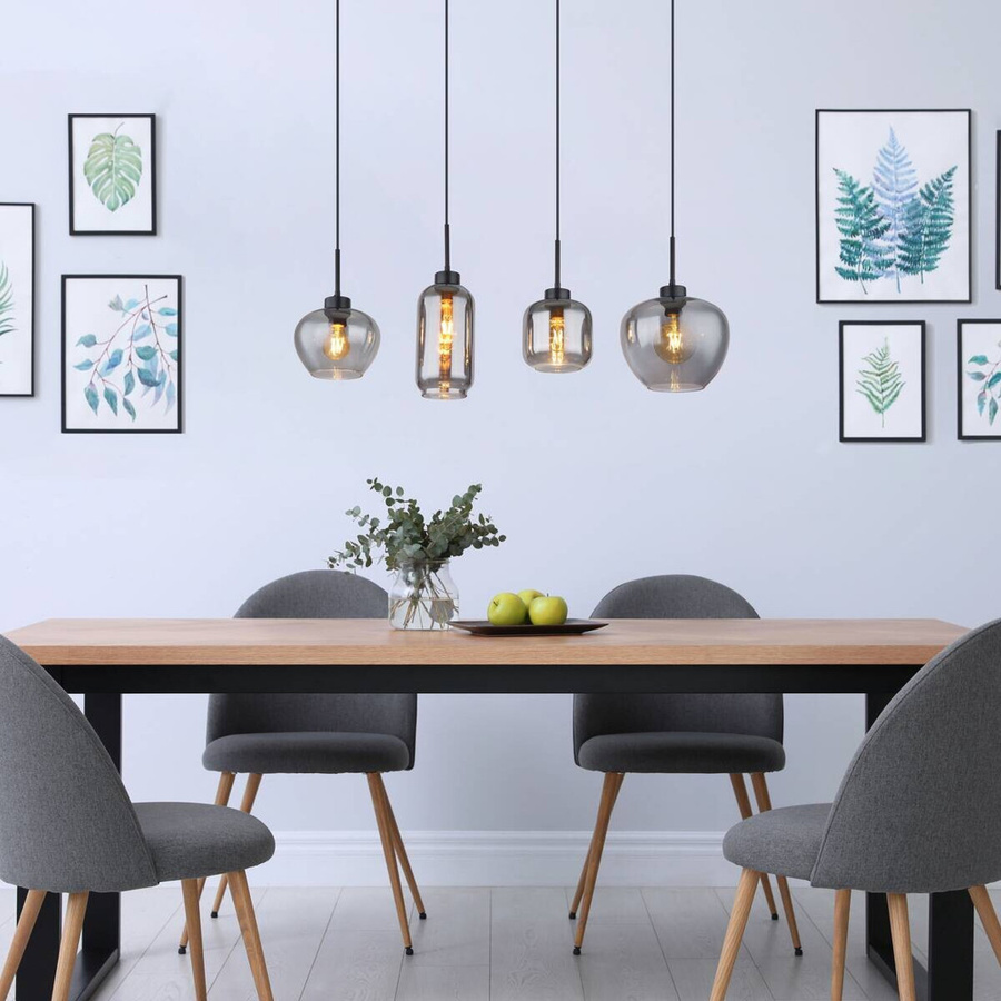 Globo Pendelleuchte modernes Design in Schwarz aus Metall mit transparenten Gläsern, 4-flammig, E27, B/H/T: 24 x 120 x 99,5 cm - Bild 2