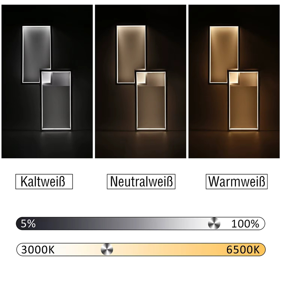 Cliheet LED-Deckenleuchte in Weiß mit Fernbedienung, dimmbar und 3 Farbtemperaturen, modernes 2-Rahmen-Design für Wohnzimmer, Schlafzimmer, Küche oder Arbeitszimmer - Bild 3