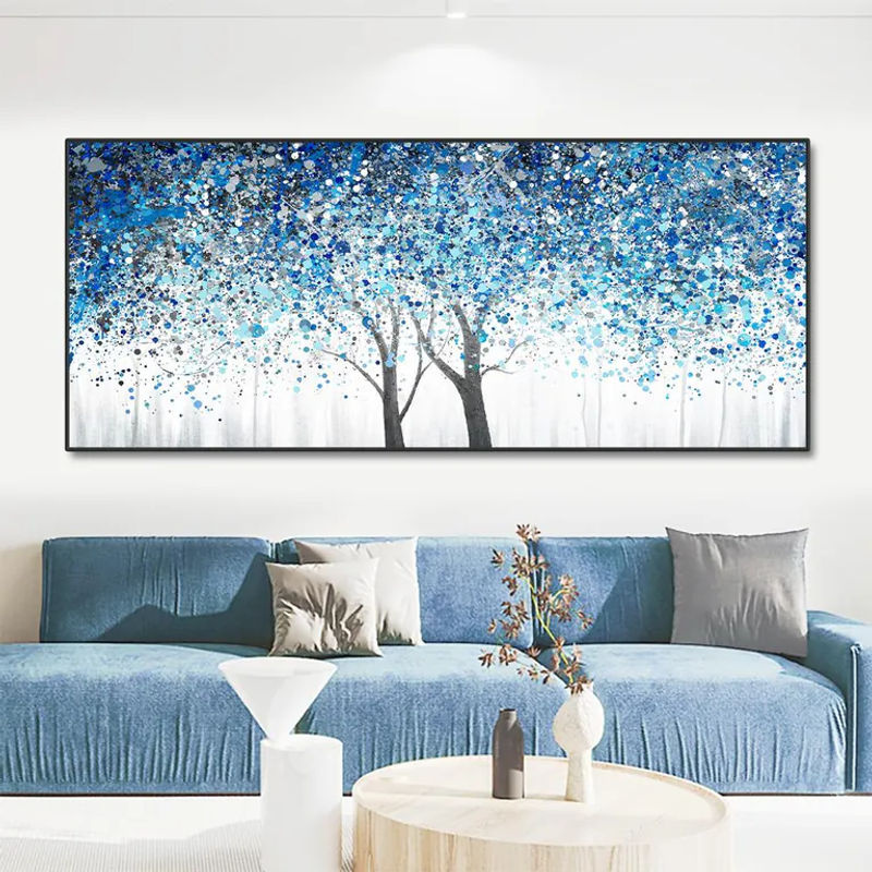 Leibert Art Decoration Painting Abstrakt Florale Leinwand Wandkunst Skandinavisch Mehrfarbig Blau B/H: 40 x 20 cm - Bild 2
