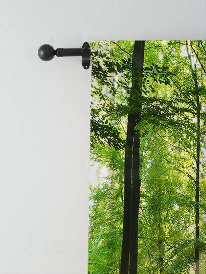2er-Set halbtransparente Vorhänge mit Naturlandschaft Wald und Sonnenschein von Household supplies MH, Mehrfarbig, Breite: 50 cm, Höhe: 130 cm - Bild 2