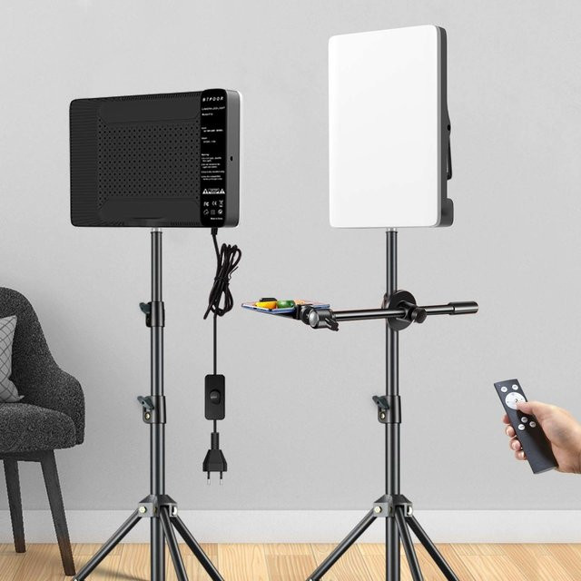 BTFOOR LED-Fotostudio Video-Fülllichtpanel mit Stativ und langem Arm in Schwarz für Live-Streaming (3000k-6500k) - Bild 1