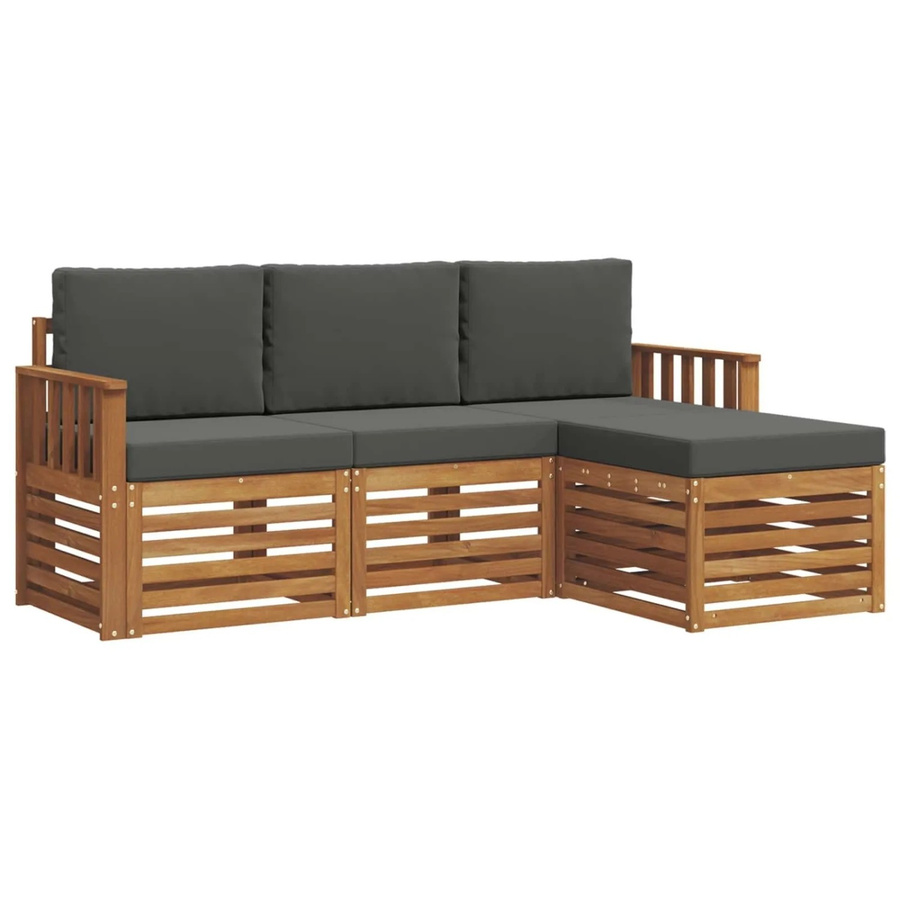 vidaXL Sofagarnitur 4-teilig aus Massivholz Akazie in Natur und Anthrazit mit L-Form und Sitzkissen - Bild 2